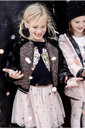 3Pommes Girls Black & Rose Gold Faux Fur Zip Up Jacket