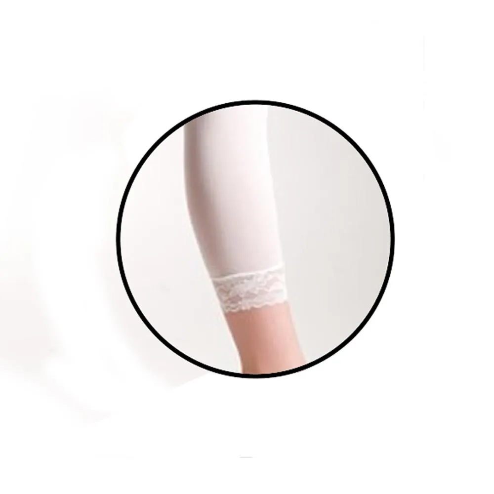6PC White Ladies Footless Tights Lace Trim Capri Opaque Slim Super Soft One Size
