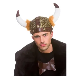Adults Viking Helmet Soft Horns Faux Leather Fancy Dress