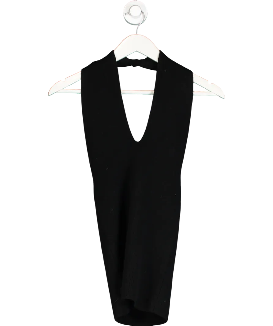 almada label Black Merino / Cashmere Blend Knit Twist Neck Isabelle Halterneck Top UK S