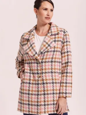 Brushed Wool - Button Coat - Pink/Camel