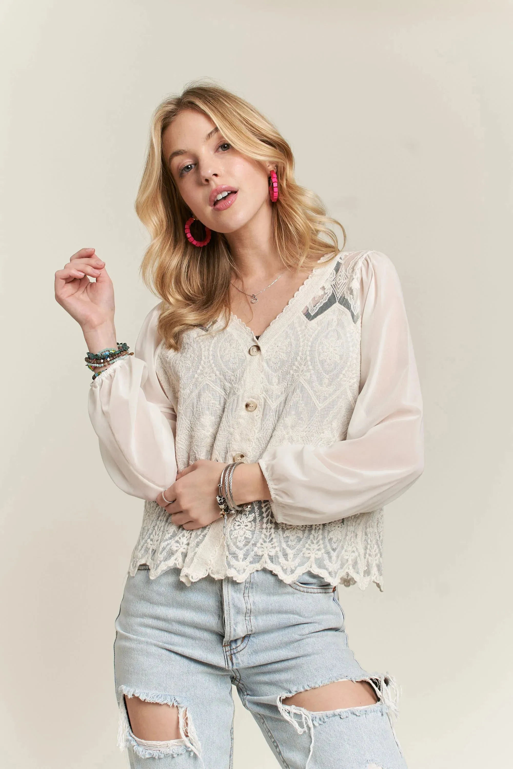 Button Down Embroidered Blouse