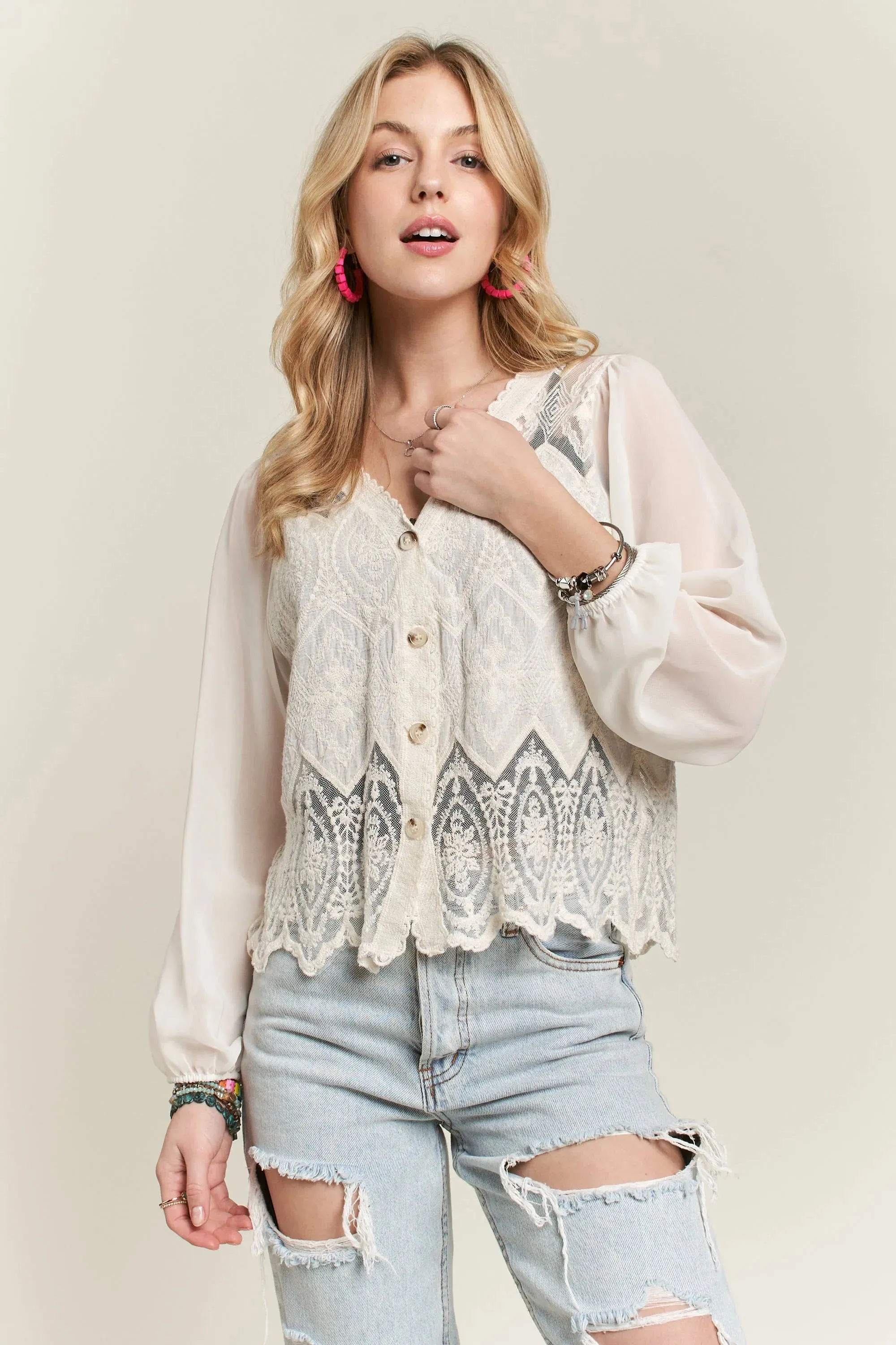 Button Down Embroidered Blouse