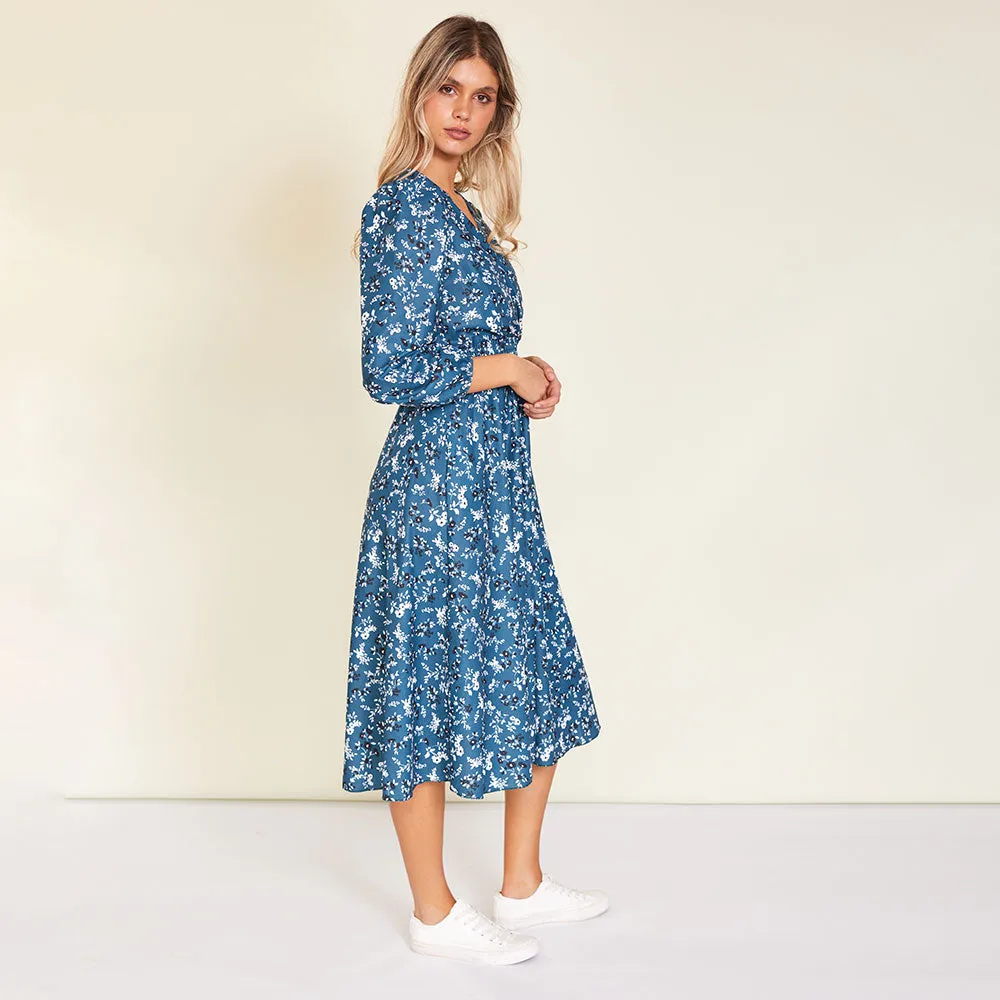 Carrie Dress (Floral Teal)