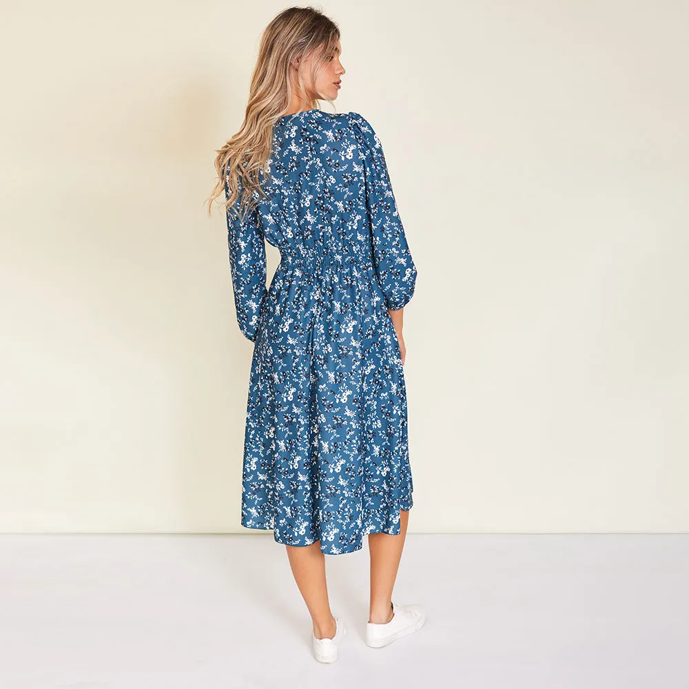 Carrie Dress (Floral Teal)