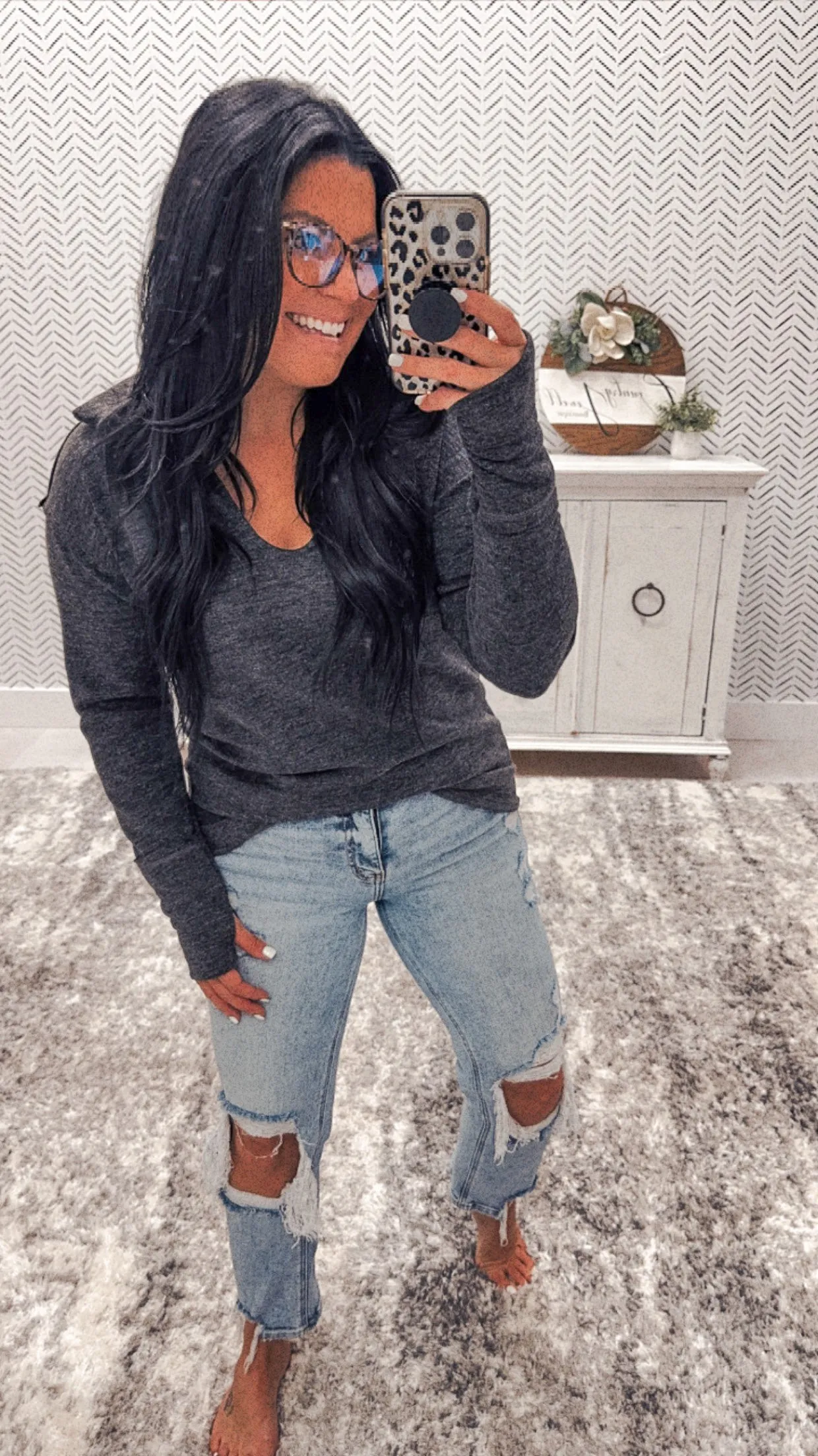 Charcoal Cashmere Pullover Top
