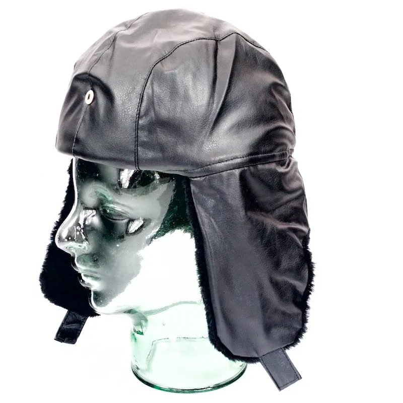 Commercial P.V.C Trapper / Flyers-style Cold Weather Hat. New. Black.