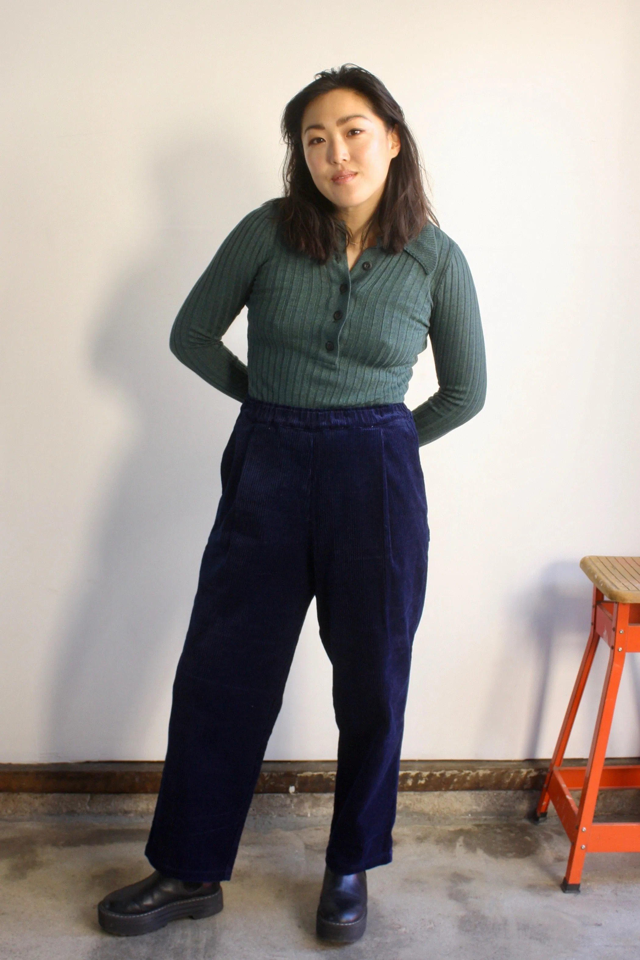 Corduroy Straight Pants - Indigo