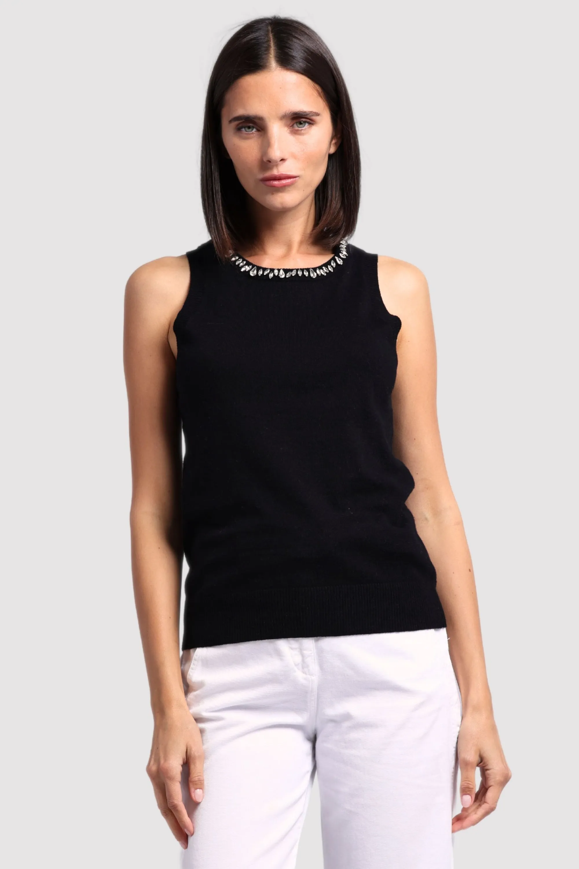 Cotton Cashmere Jewel Neck Tank