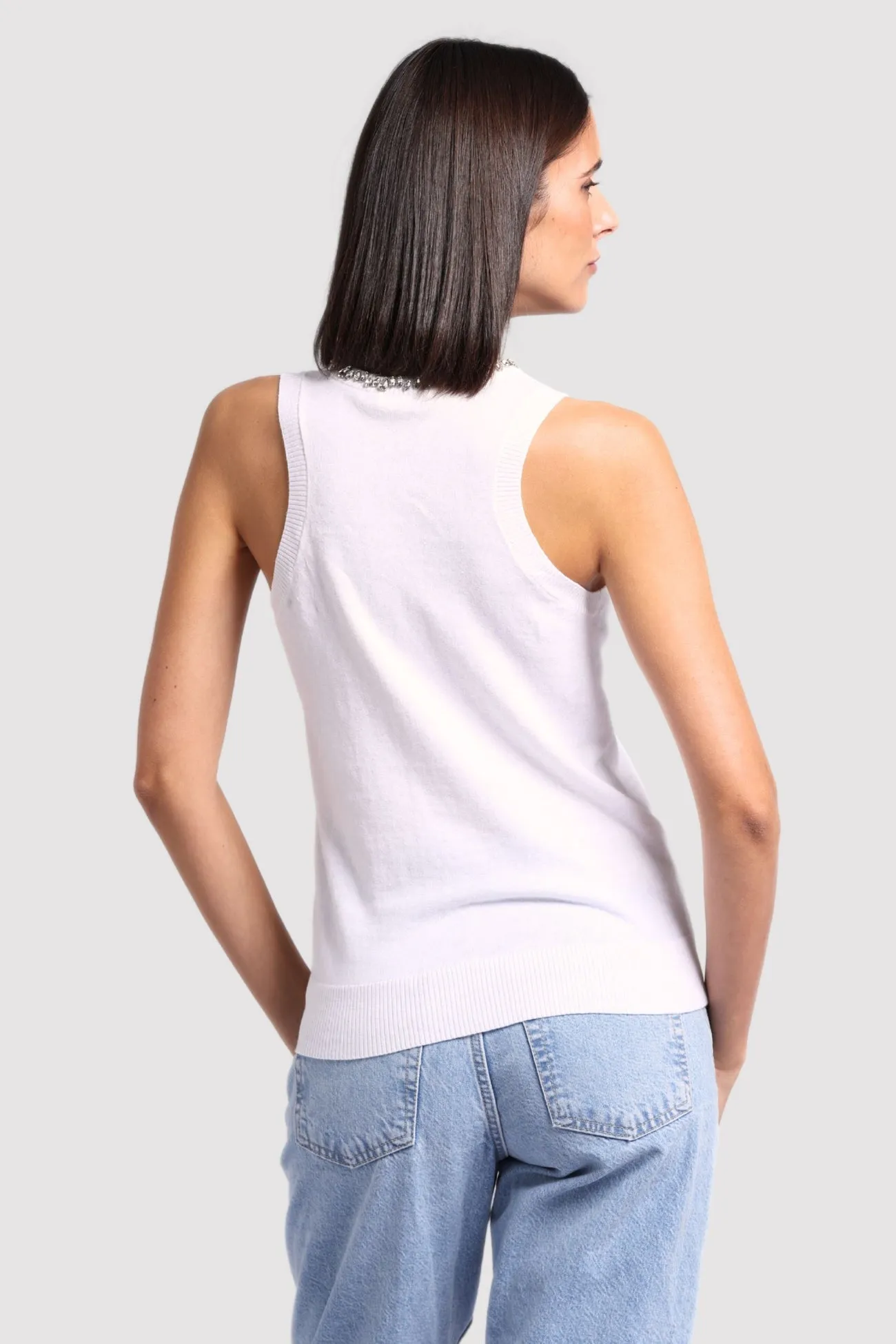 Cotton Cashmere Jewel Neck Tank