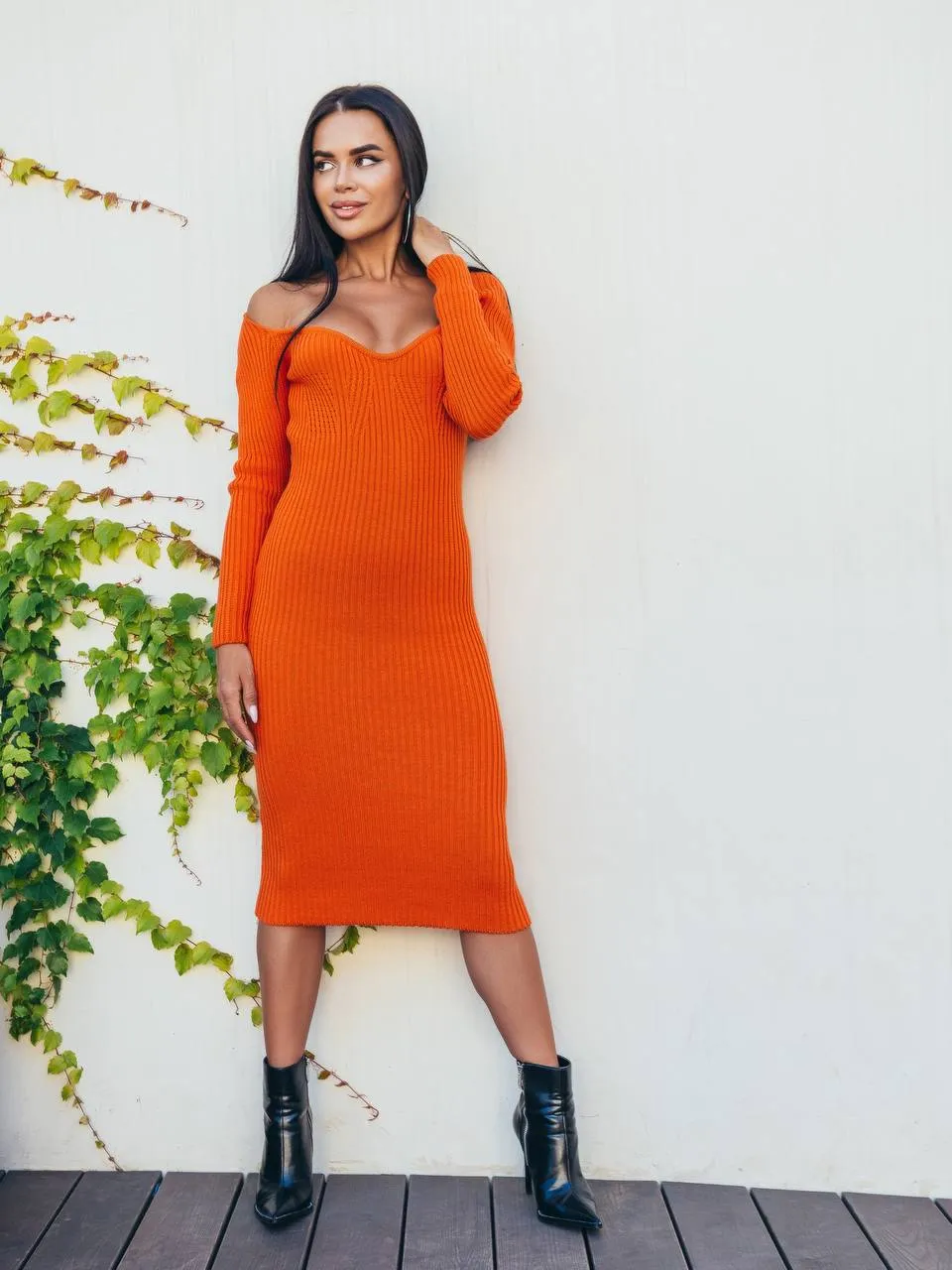 Dress Knitted Color Orange One Size Sexy Tight Dress