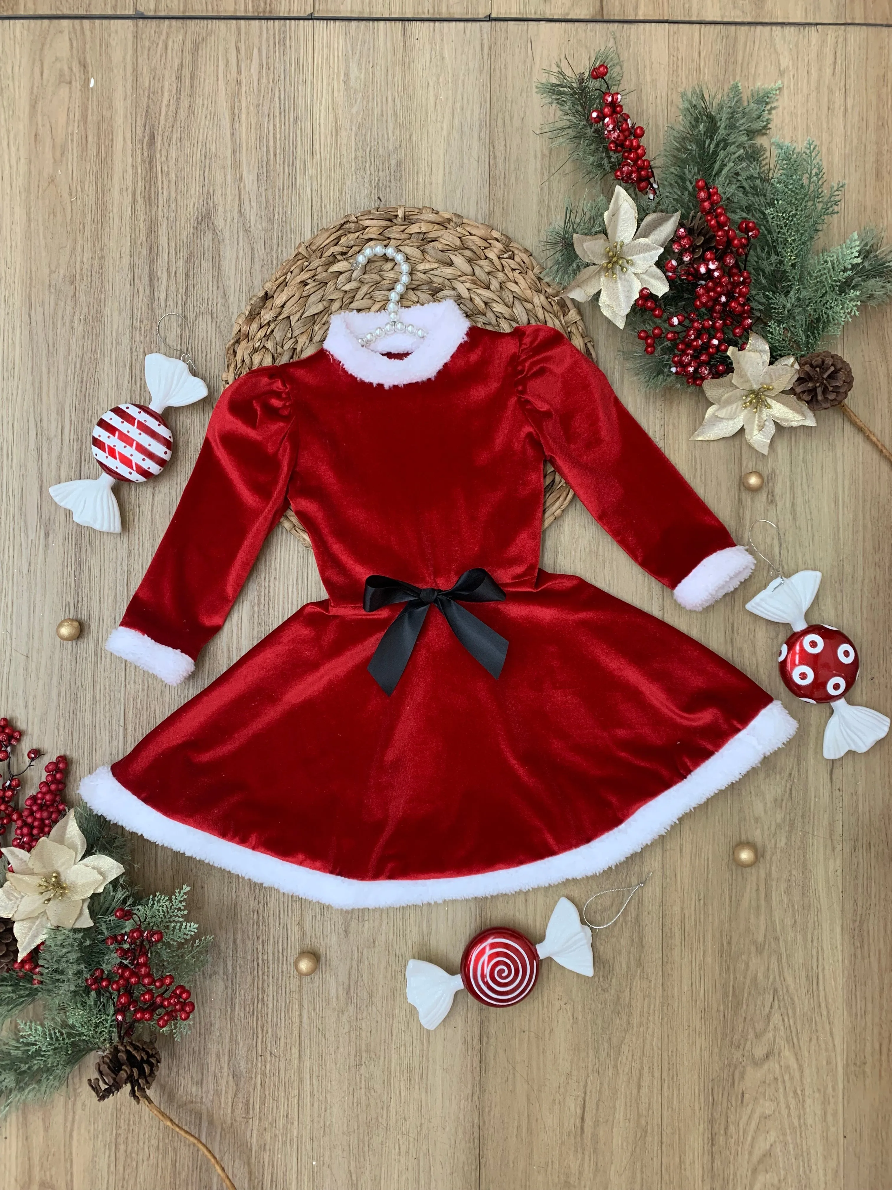 Festive Feelings Velour And Fur Trim Dress