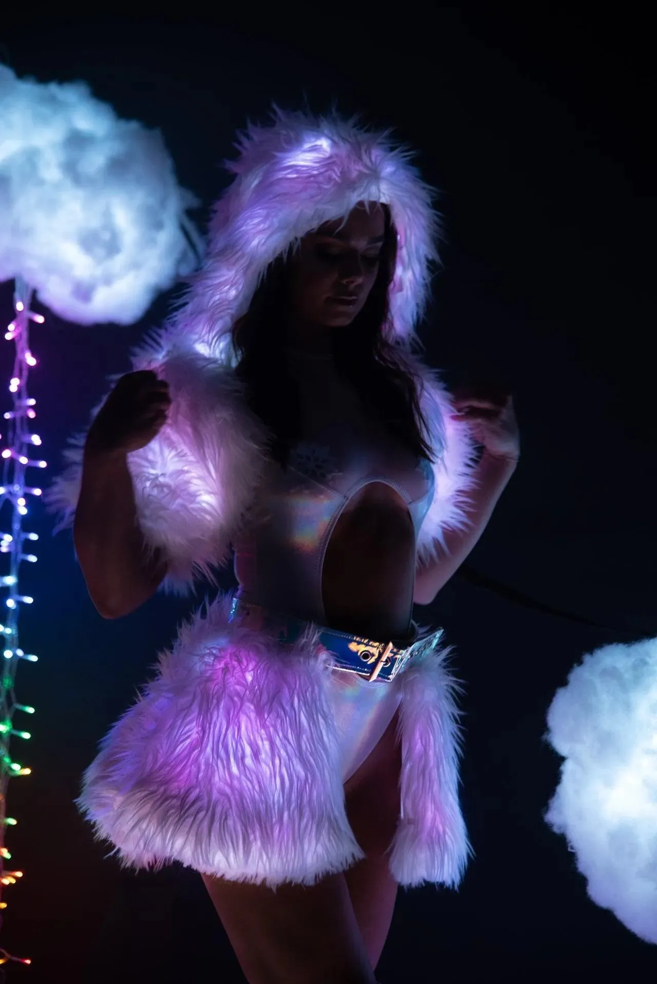 FR151 - Light-Up Faux Fur Belted Skirt