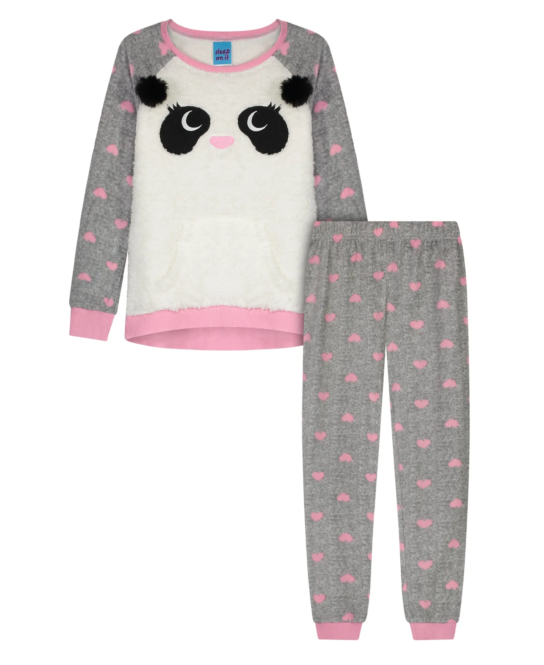 Girls Fuzzy Panda Soft Novelty Fleece 2-Piece Pajama Sleep Pant Set
