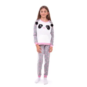Girls Fuzzy Panda Soft Novelty Fleece 2-Piece Pajama Sleep Pant Set
