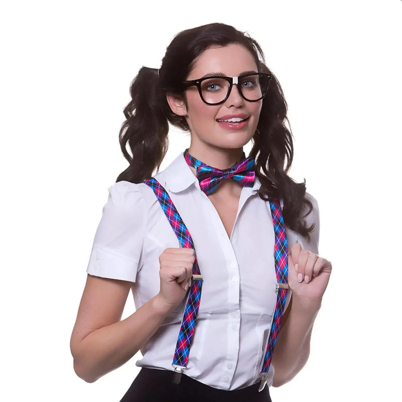 Instant Geek Set School Nerd Glasses Braces Tie Fancy Dress