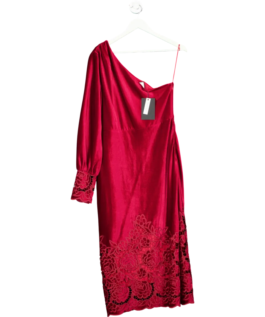 Layered With Love Red Champagne Wishes Velvet One Shoulder Dress UK M