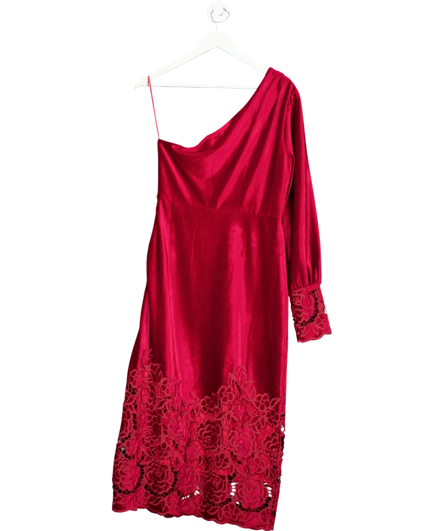 Layered With Love Red Champagne Wishes Velvet One Shoulder Dress UK M