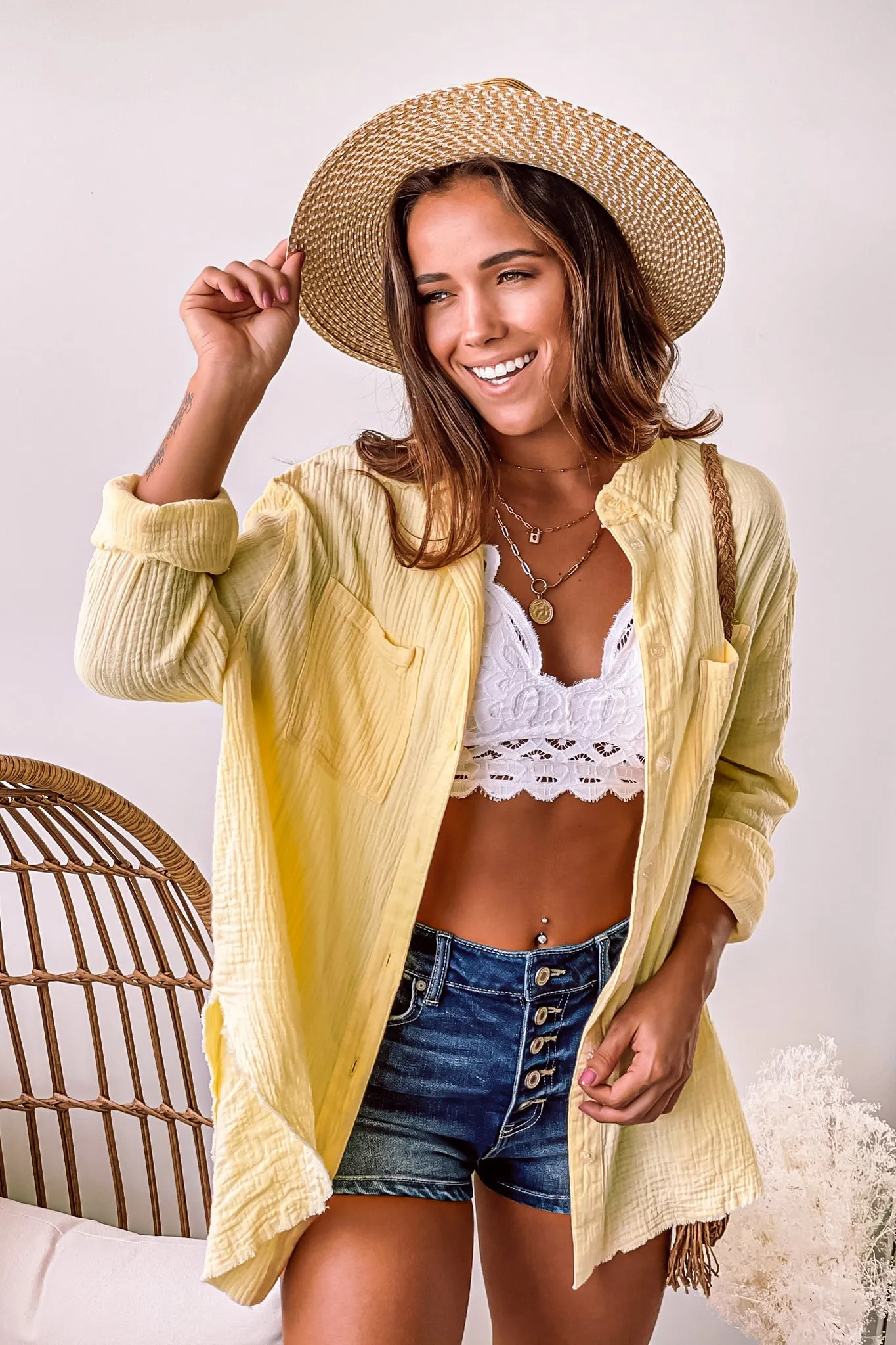 Lemon Oversized Button Down Shirt