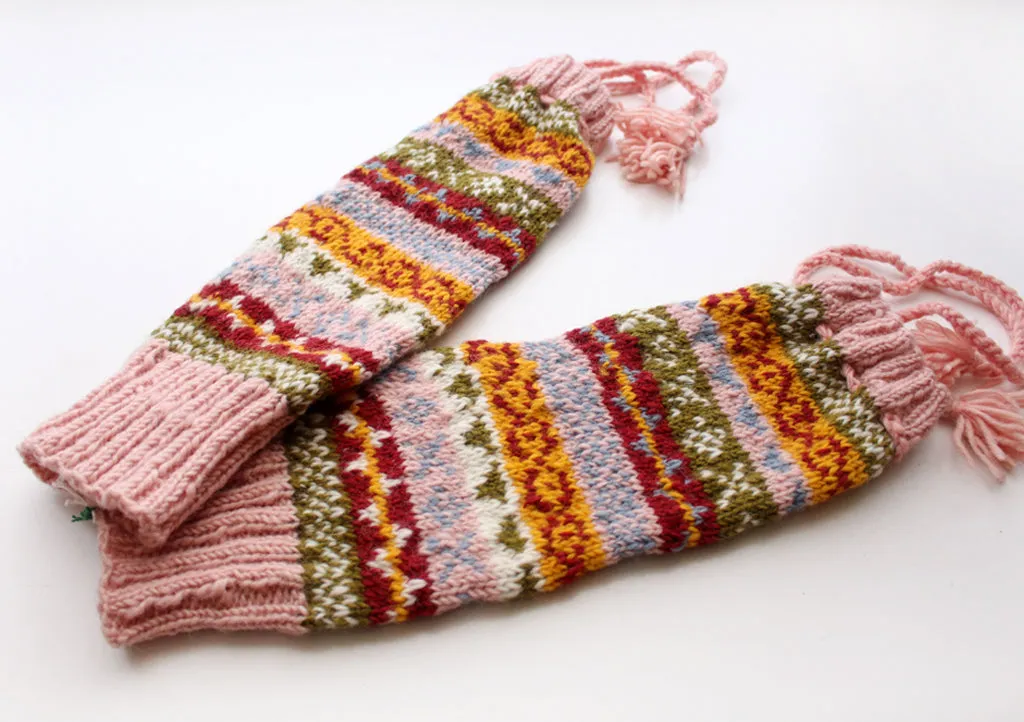 Light Pink Multicolor Hand Knitted Winter Legwarmers