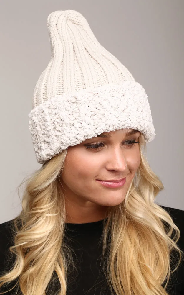 LOH080 Faux Fur Trim Knit Beanie Hat