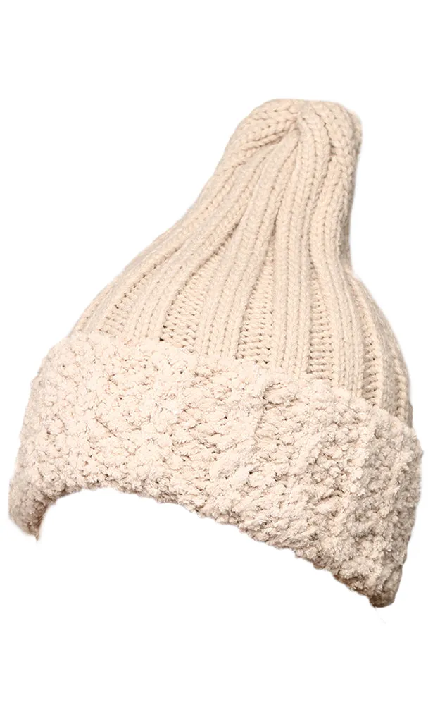 LOH080 Faux Fur Trim Knit Beanie Hat
