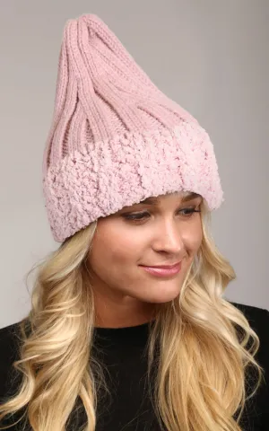 LOH080 Faux Fur Trim Knit Beanie Hat