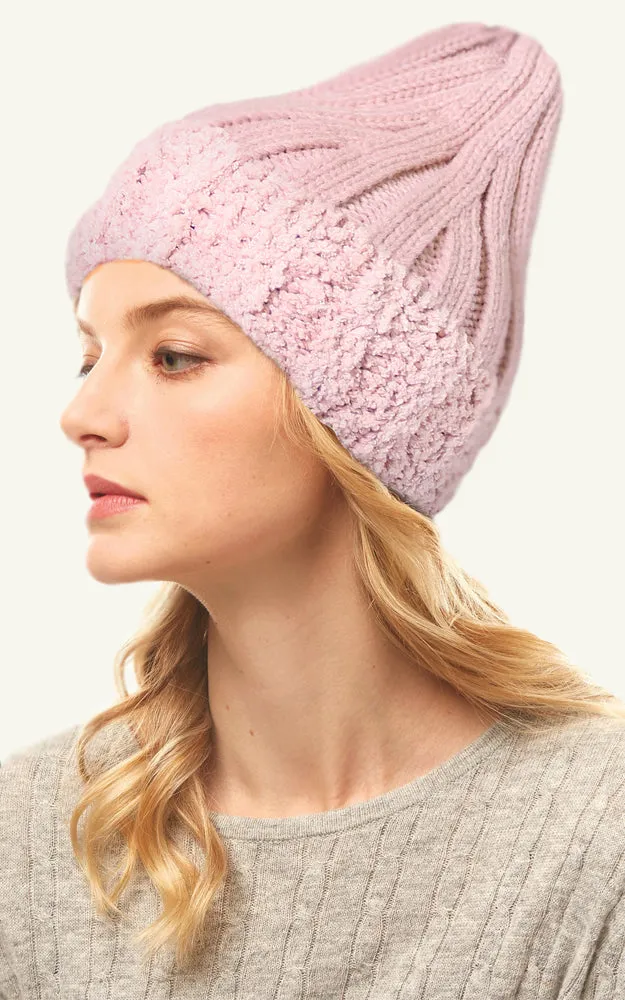 LOH080 Faux Fur Trim Knit Beanie Hat