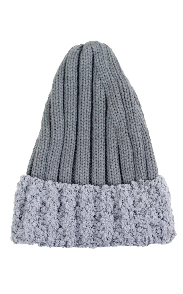 LOH080 Faux Fur Trim Knit Beanie Hat