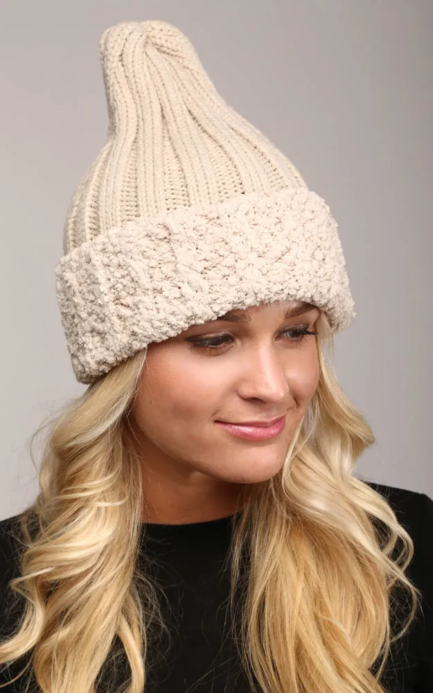 LOH080 Faux Fur Trim Knit Beanie Hat