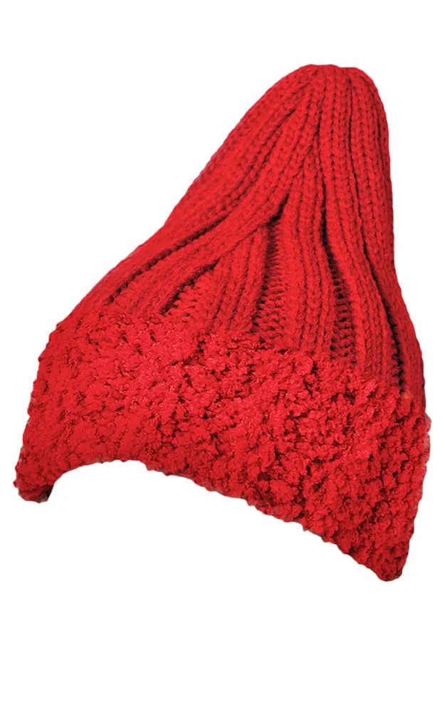 LOH080 Faux Fur Trim Knit Beanie Hat