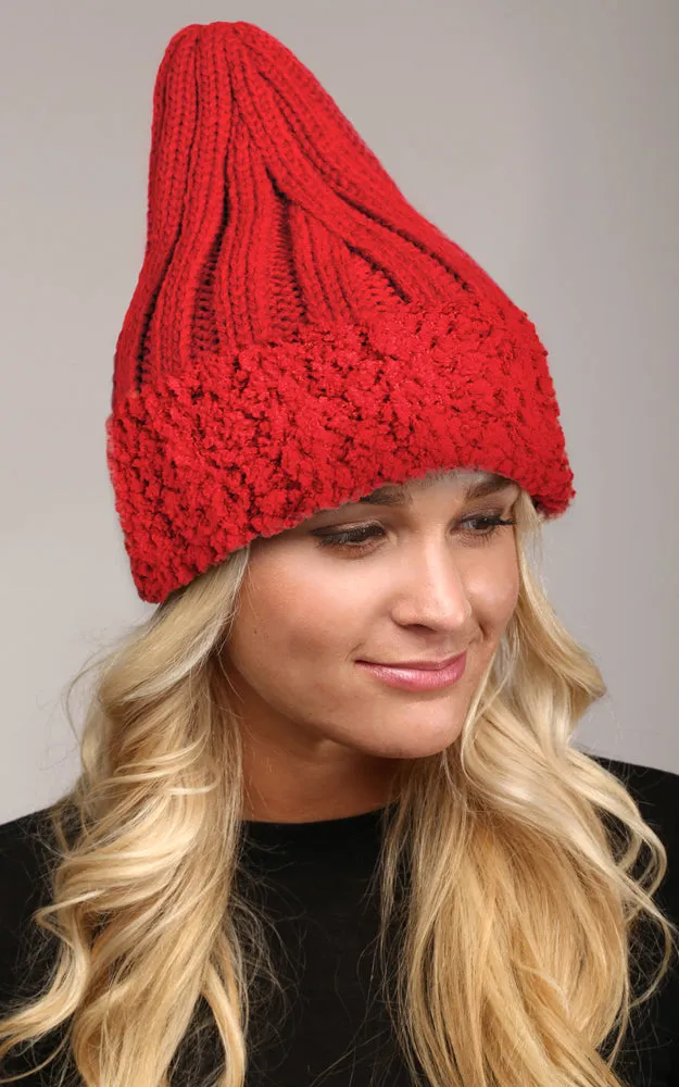 LOH080 Faux Fur Trim Knit Beanie Hat
