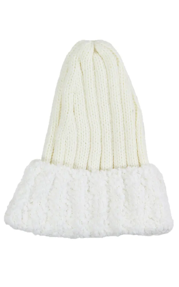 LOH080 Faux Fur Trim Knit Beanie Hat