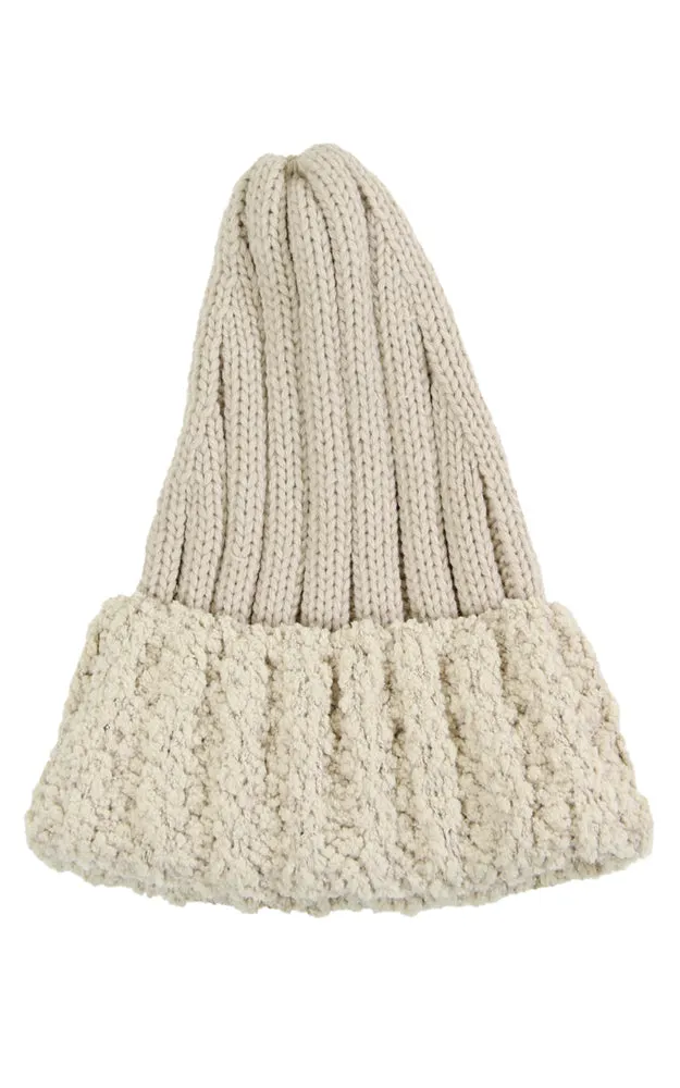 LOH080 Faux Fur Trim Knit Beanie Hat