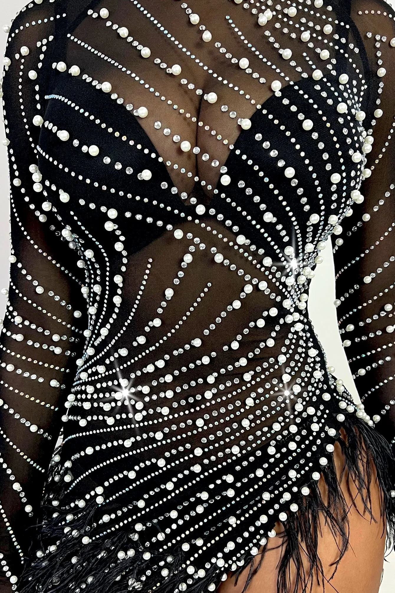 Main Character Pearls and Diamonds Mesh Mini Dress