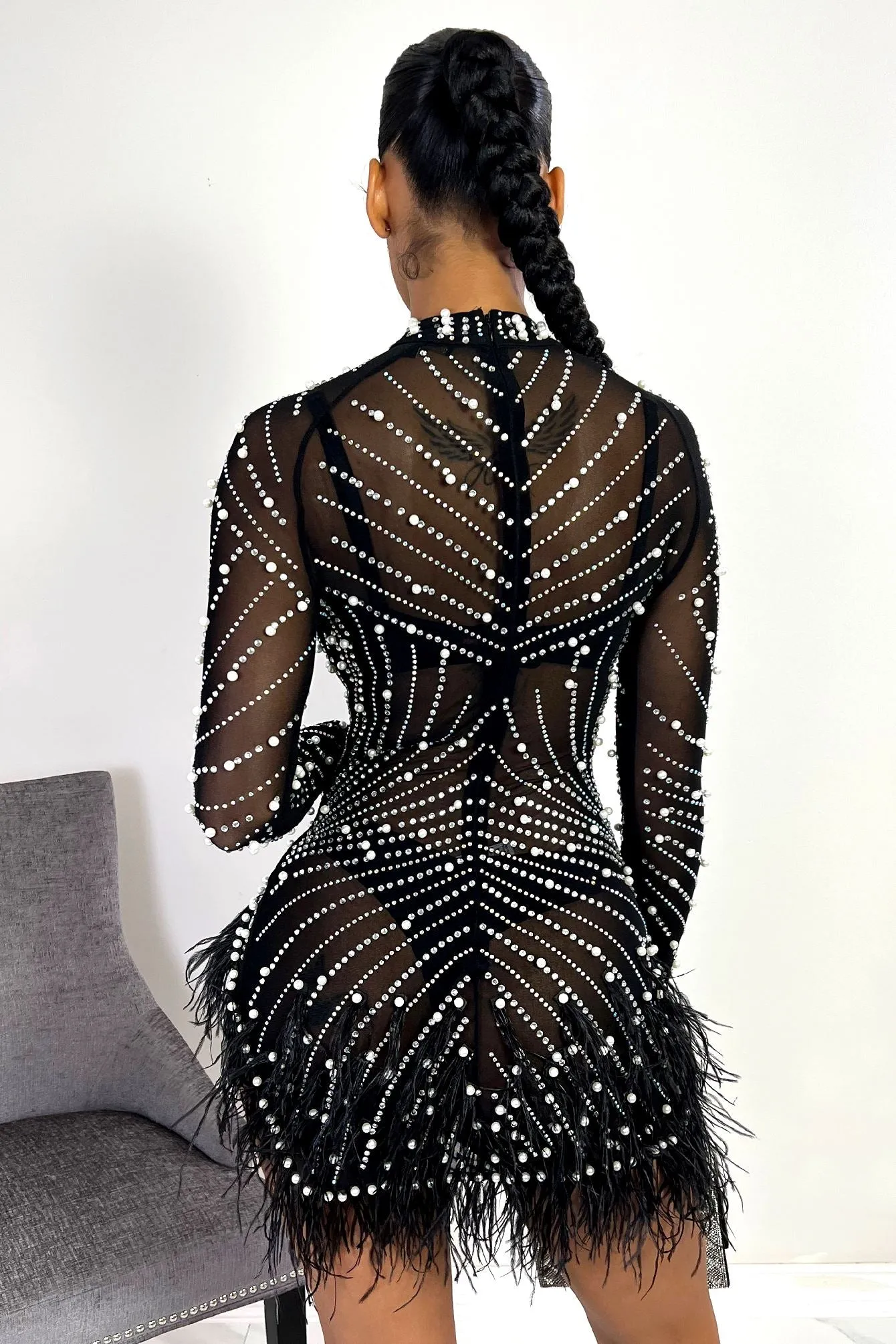 Main Character Pearls and Diamonds Mesh Mini Dress