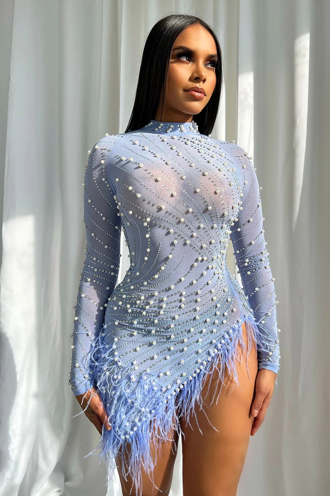 Main Character Pearls and Diamonds Mesh Mini Dress