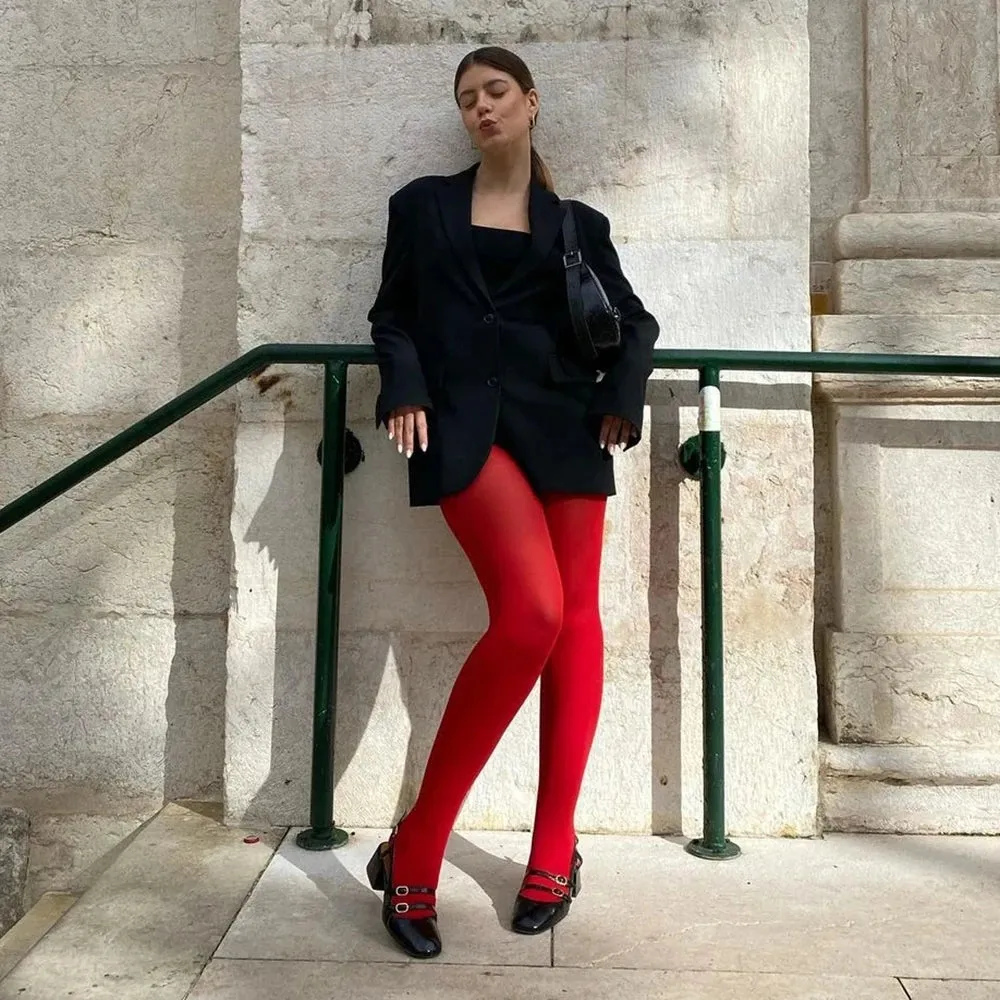 Matte Red Velvet Tights