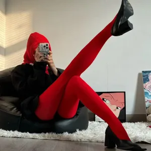 Matte Red Velvet Tights