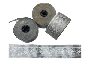 Metallic Jacquard Ribbon - Silver Heart 53mm (DEFECT)