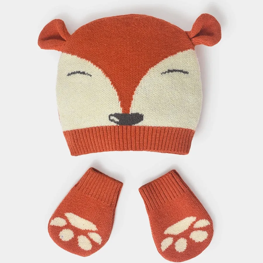 Misty Vixen Knitted Cap & Mitten Set Rust