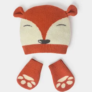 Misty Vixen Knitted Cap & Mitten Set Rust