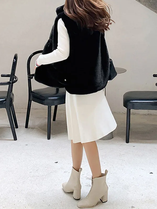 New Faux Fur Coats For Women Sleeveless V-Neck Black Casual Women Coat