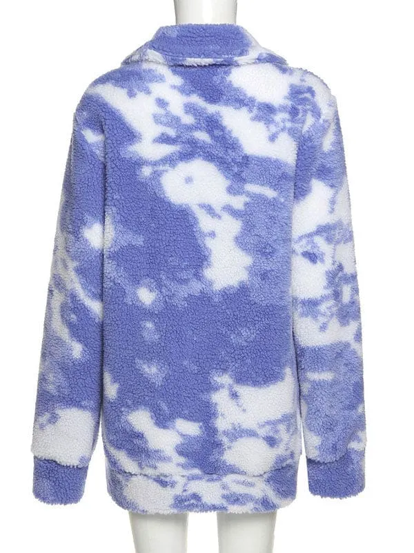 New Faux Fur Coats Long Sleeves Casual Printed Oversized Turndown Collar Royal Purple Women Coat