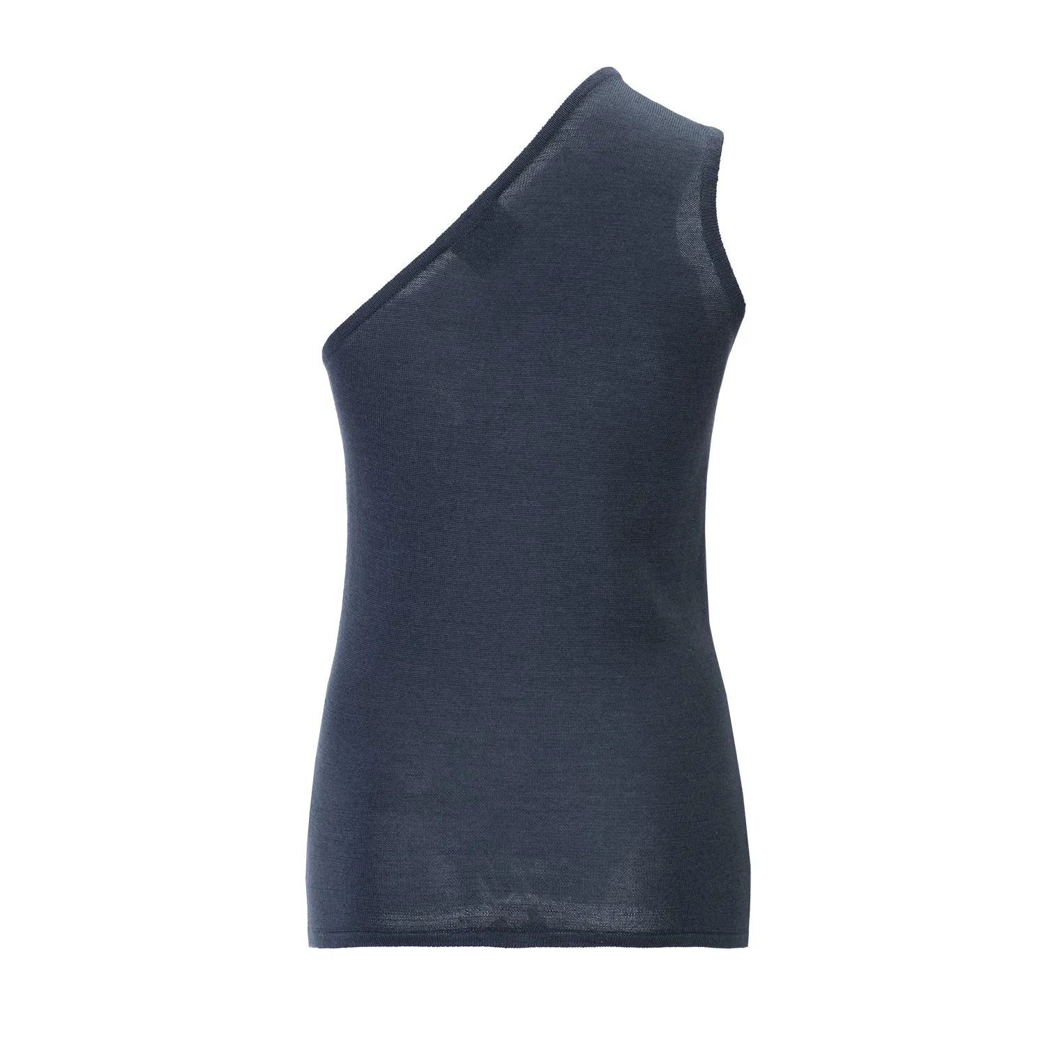 One shoulder Premium Silk&Cashmere Charcoal Top