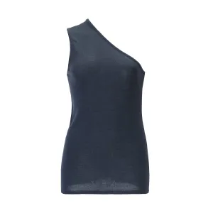 One shoulder Premium Silk&Cashmere Charcoal Top