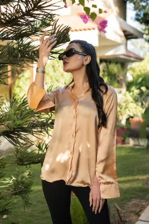 Short silk Golden button down shirt