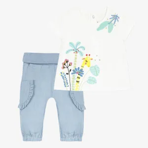 Short sleeve t-shirt and soft denim pants set