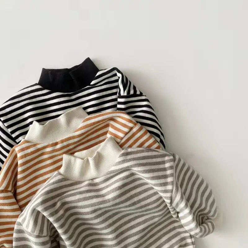 Striped Plush Turtleneck Sweatshirt