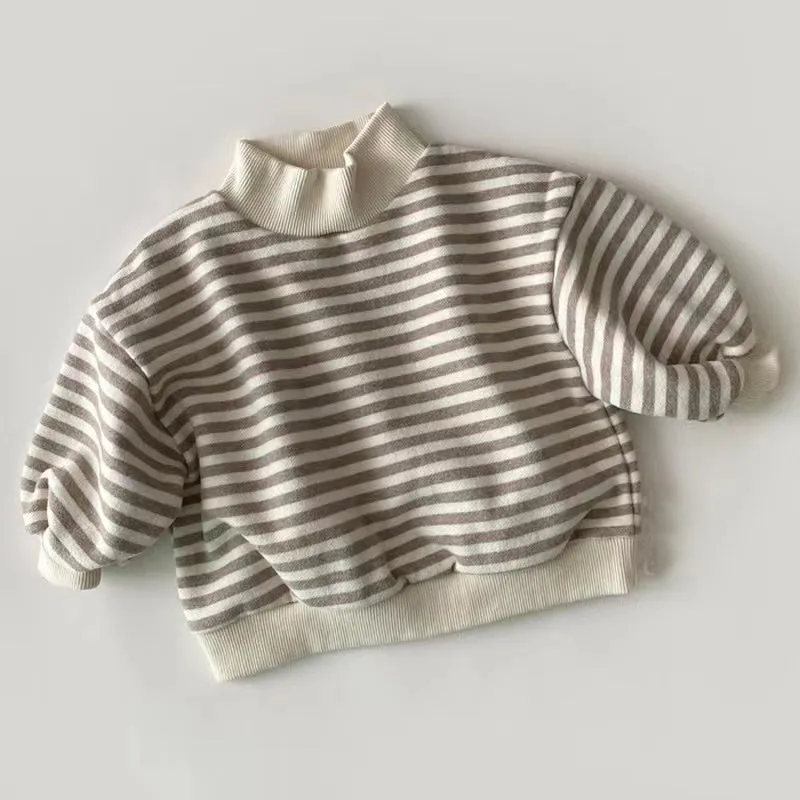 Striped Plush Turtleneck Sweatshirt